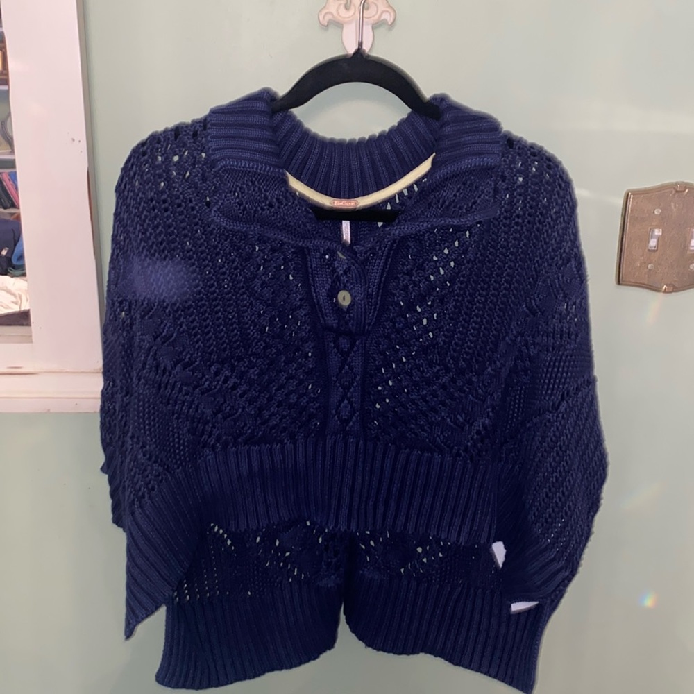 Navy Free People Collared Sweater
